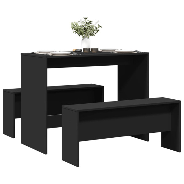 Set mesa y banco de comedor 3 pzas madera de ingeniería negro D