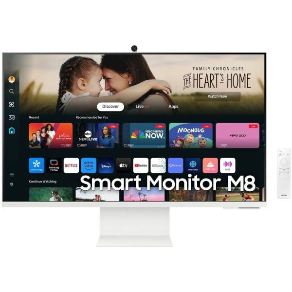 Smart monitor samsung m8 s32dm801uu 32'/ 4k/ smart tv/ webcam/ multimedia/ regulable en altura/ blanco D