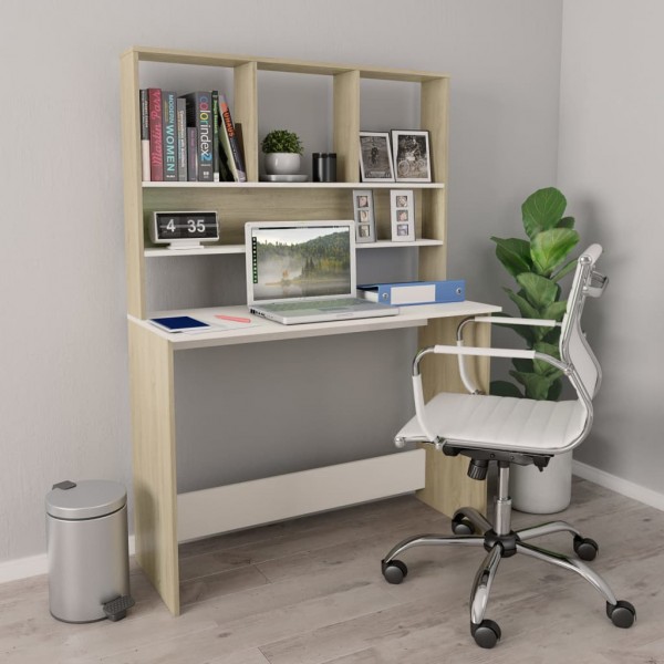 Escritorio estantes contrachapada blanco y roble 110x45x157cm Escritorio estantes contrachapada blanco y roble 110x45x157cm D