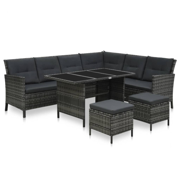 Set de muebles de jardín 4 pzas y cojines ratán sintético gris D