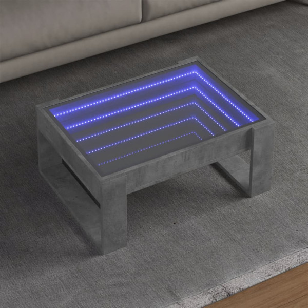 Mesa de centro con Infinity LED gris hormigón 70x53x30 cm D