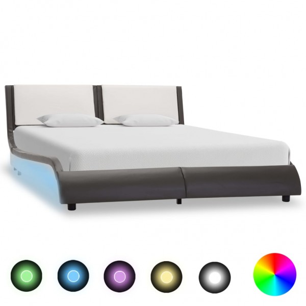 Estructura de cama con LED cuero PE gris y blanco 120x200 cm D