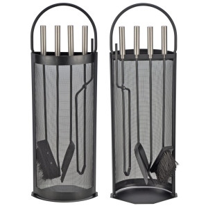 HI Juego de utensilios para chimenea 5 piezas negro 23x14.8x66 cm D