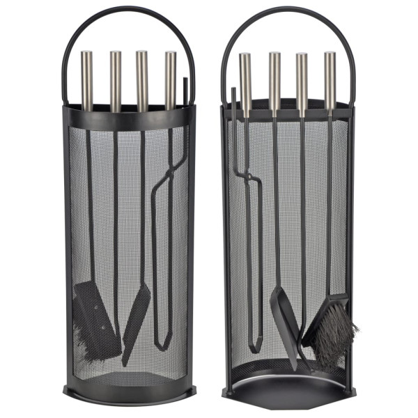 HI Juego de utensilios para chimenea 5 piezas negro 23x14.8x66 cm D