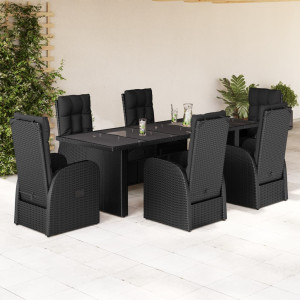 Set de comedor de jardín 7 pzas y cojines ratán sintético negro D