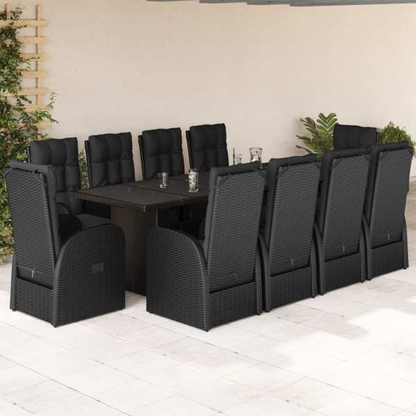 Set de comedor jardín 11 pzas con cojines ratán sintético negro D