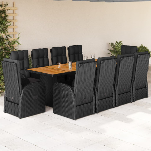 Set de sala de jantar jardim 11 pcs com almofadas preto ratão sintético D