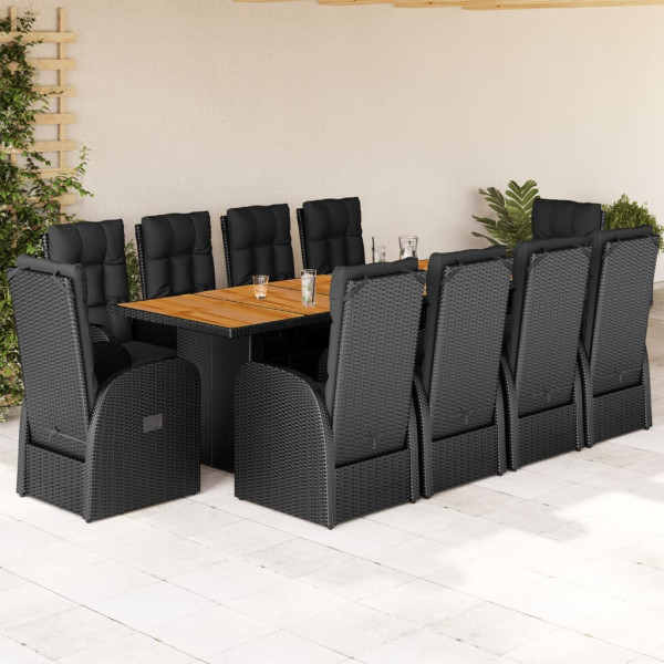 Set de sala de jantar jardim 11 pcs com almofadas preto ratão sintético D