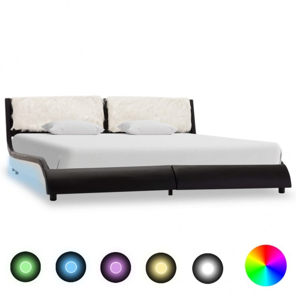 Estructura cama con LED cuero sintético negro blanco 180x200 cm D