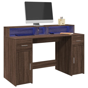 Mesa com engenharia de carvalho de madeira LED 140x55x91 cm D