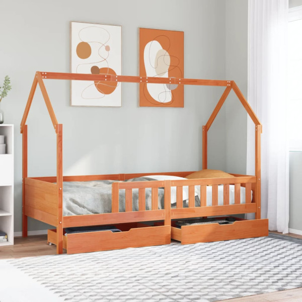 Estructura de cama infantil con cajones madera pino 90x190 cm D