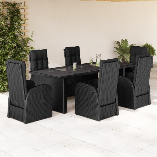 Set de comedor de jardín 7 pzas y cojines ratán sintético negro D