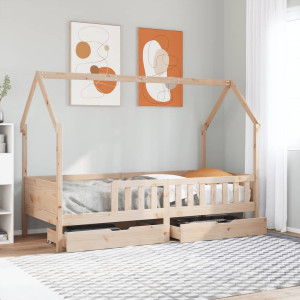 Estructura de cama infantil con cajones madera pino 90x190 cm D