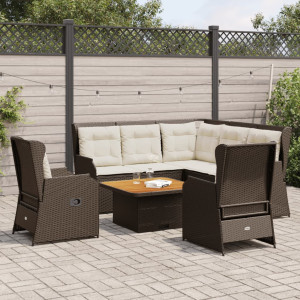 Set muebles de jardín 5 piezas y cojines ratán sintético marrón D