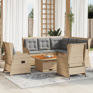 Set de muebles jardín con cojines 6 pzas ratán sintético beige D