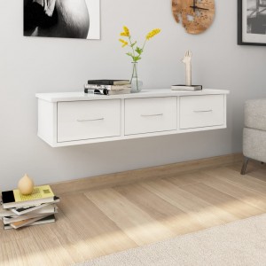 Estante cajones pared contrachapada blanco brillo 88x26x18.5cm D