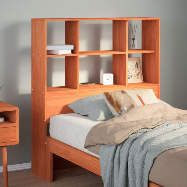 Cabecero de cama almacenaje madera maciza pino marrón 75 cm D