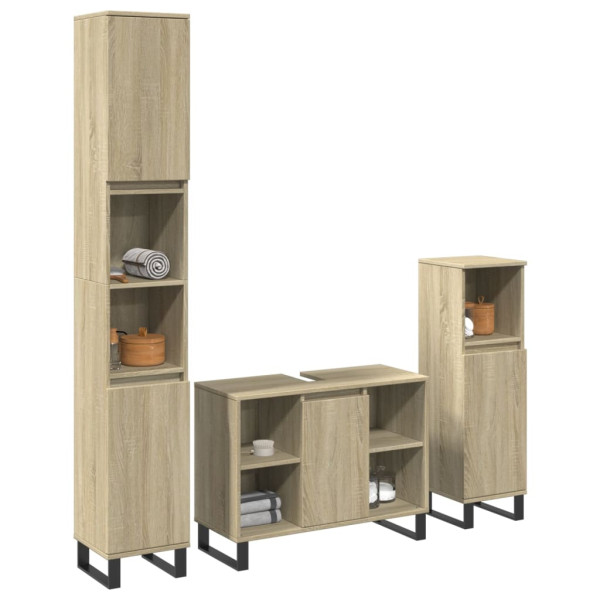 Set de muebles de baño 3 pzas madera contrachapada roble Sonoma D