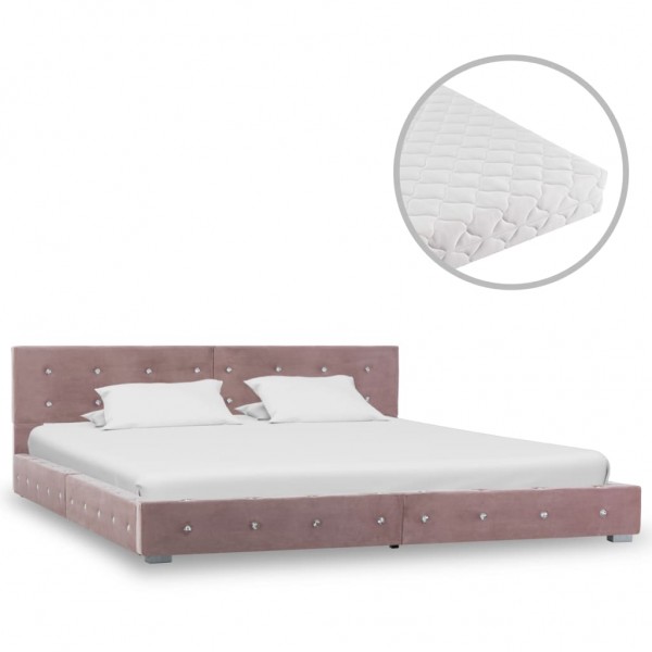 Cama con colchón de terciopelo rosa 160x200 cm D
