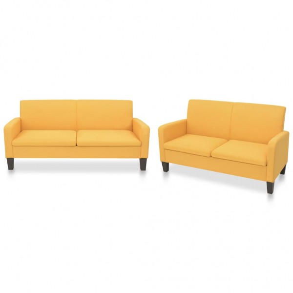 Conjunto de sofás 2 peças de tecido amarelo D
