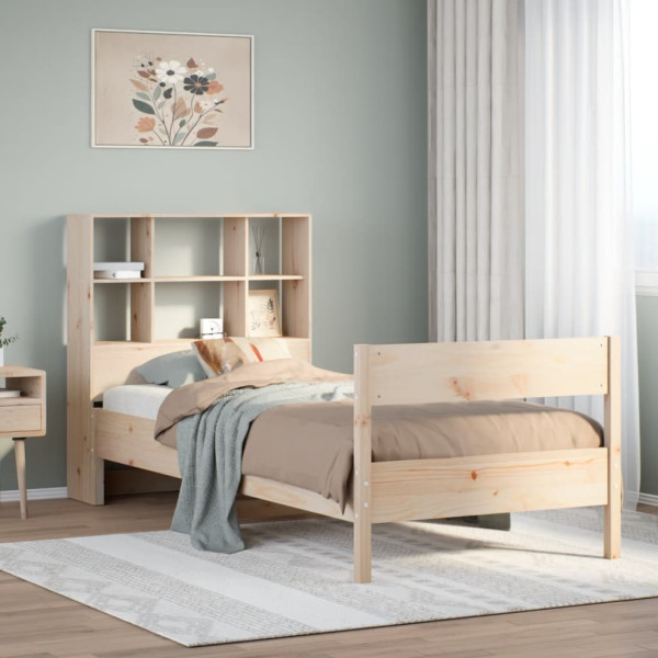 Cama con estantería sin colchón madera maciza de pino 90x190 cm D