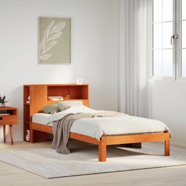 Cama con estantería sin colchón madera maciza marrón 75x190 cm D