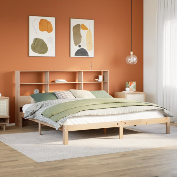 Cama con estantería sin colchón madera maciza de pino 180x200cm D