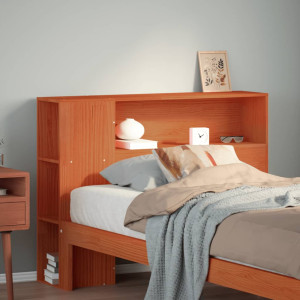 Cabecero de cama almacenaje madera maciza pino marrón 100 cm D