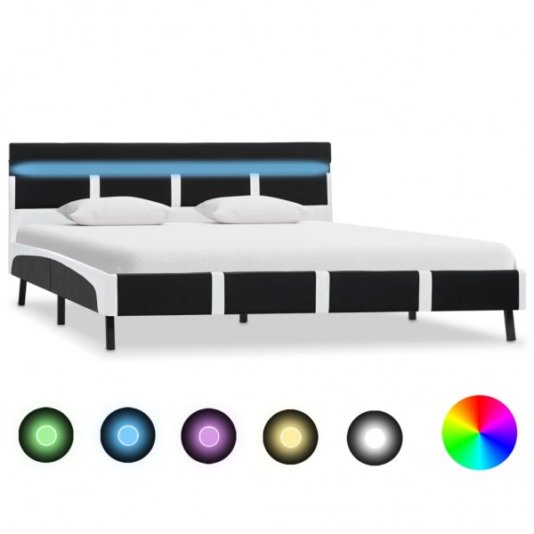 Estrutura de cama com LED de couro sintético preto 140x200 cm D