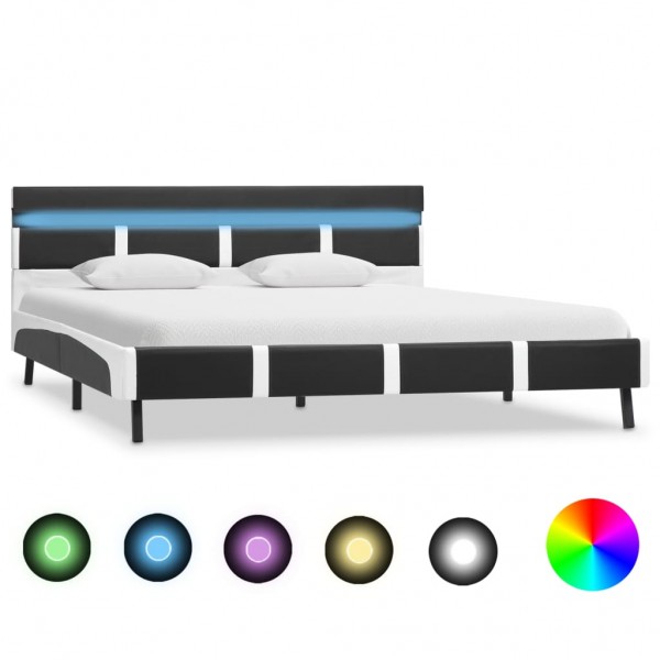 Estructura de cama con LED de cuero sintético gris 120x200 cm D