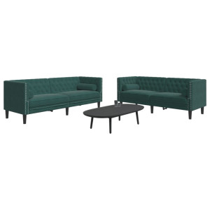 Set de sofás Chesterfield con cojines 2 piezas terciopelo verde D