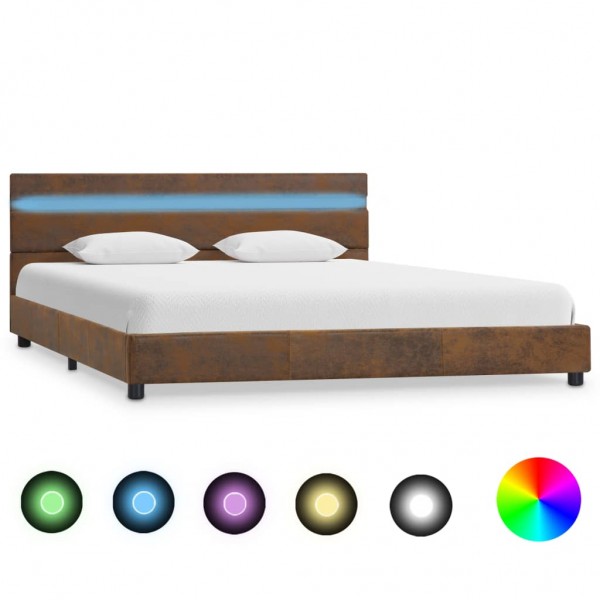 Estrutura de cama com LED tecido marrom 140x200 cm D