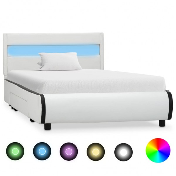 Estructura cama con LED cuero sintético blanco 100x200 cm D
