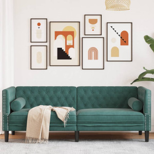 Sofá Chesterfield 3 plazas con cojines terciopelo verde oscuro D