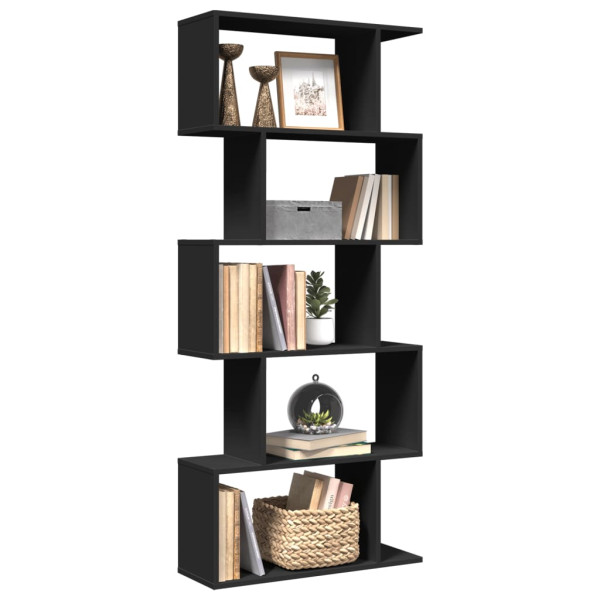 Librería divisora 5 niveles madera ingeniería negra 70x24x161cm D