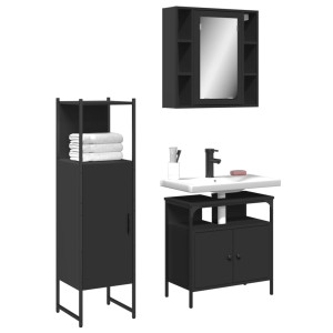 Set de muebles de baño 3 piezas madera contrachapada negro D