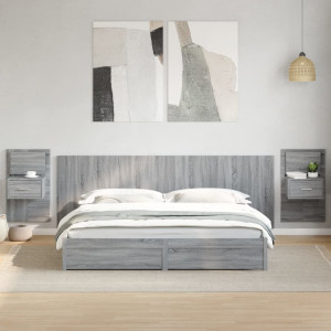 Cabecero cama con mesitas madera ingeniería gris Sonoma 240 cm D