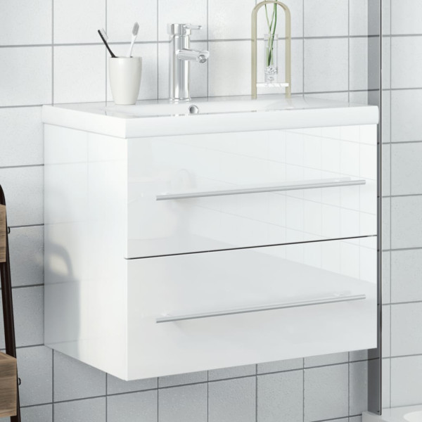 Mueble de baño con lavabo integrado blanco brillo D