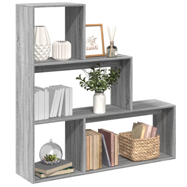 Librería divisora 3 niveles madera gris Sonoma 123x29x123 cm D