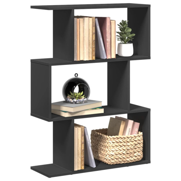 Librería divisora 3 niveles madera ingeniería negra 70x24x97 cm D