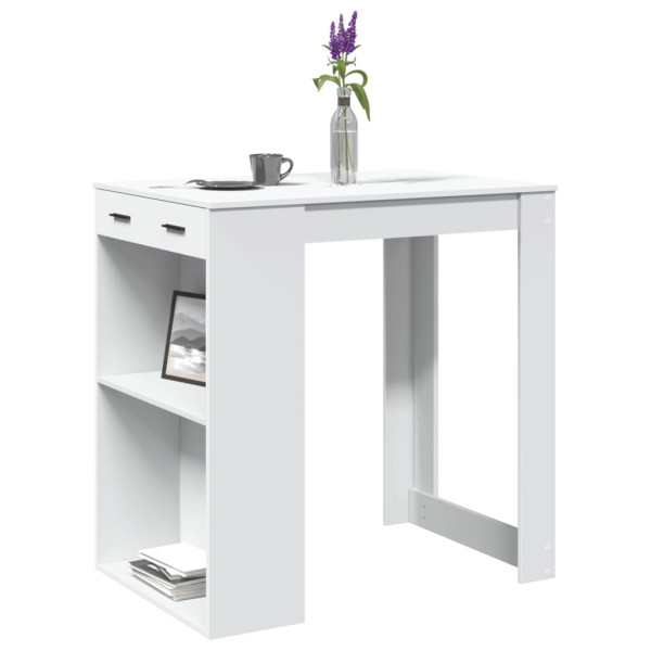 Mesa alta de bar madera ingeniería blanca 102x70x103.5 cm D