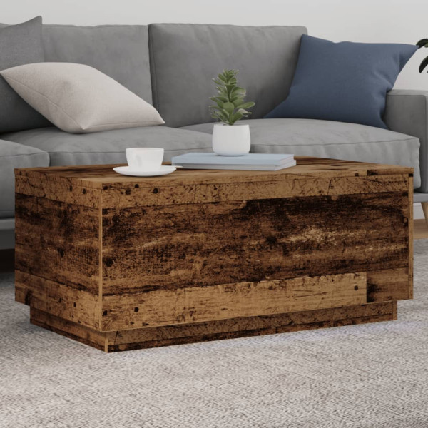 Mesa de centro con luces LED madera envejecida 90x50x40 cm D