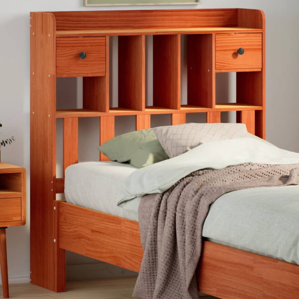 Cabecero de cama almacenaje madera maciza pino marrón 90 cm D