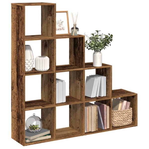 Librería divisora 4 niveles madera envejecida 131.5x29x131.5 cm D