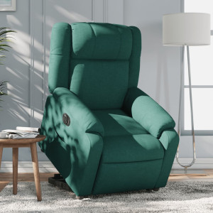 Sillón eléctrico reclinable elevable de tela verde oscuro D