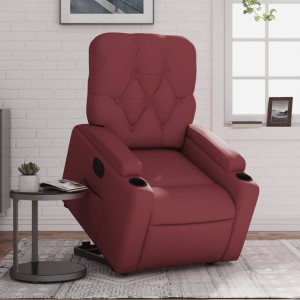 Sillón elevable eléctrico cuero artificial rojo tinto D