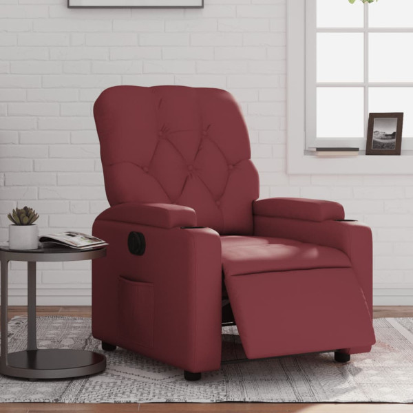 Sillón reclinable eléctrico de cuero sintético rojo tinto D