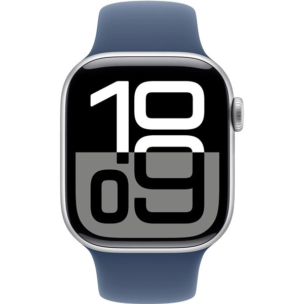 Apple Relógio Série 10 GPS 42 mm alumínio prata pulseira esportiva M/L azul jeans D