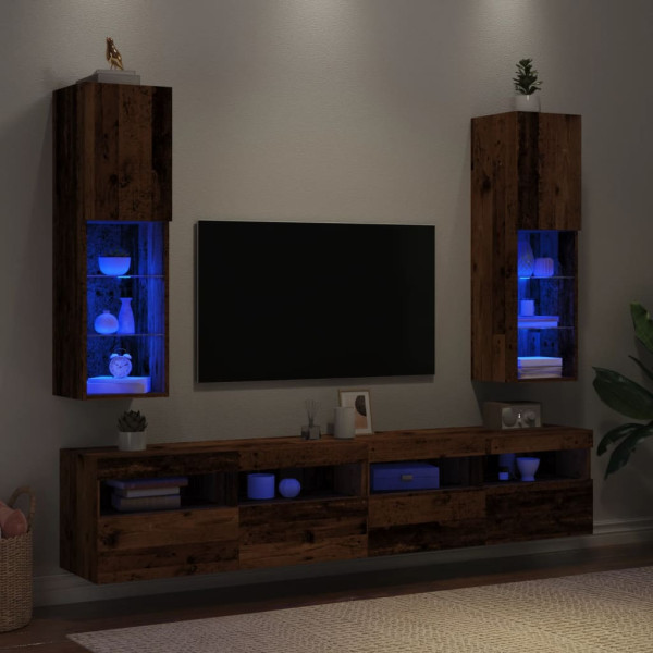 Muebles TV con luces LED 2 uds madera envejecida 30.5x30x102 cm D