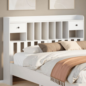 Cama cabeça armazenamento madeira maciça pinheiro branco 160 cm D